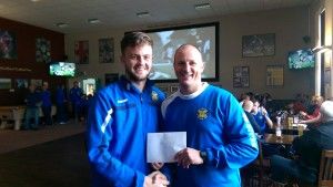Max Craggs receiving his Player of the Month Award from 1st Team Manager Michael Dunwell.
