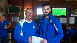 Tom Coulthard receiving his September Player of the Month Award from 1st Team Manager Michael Dunwell.