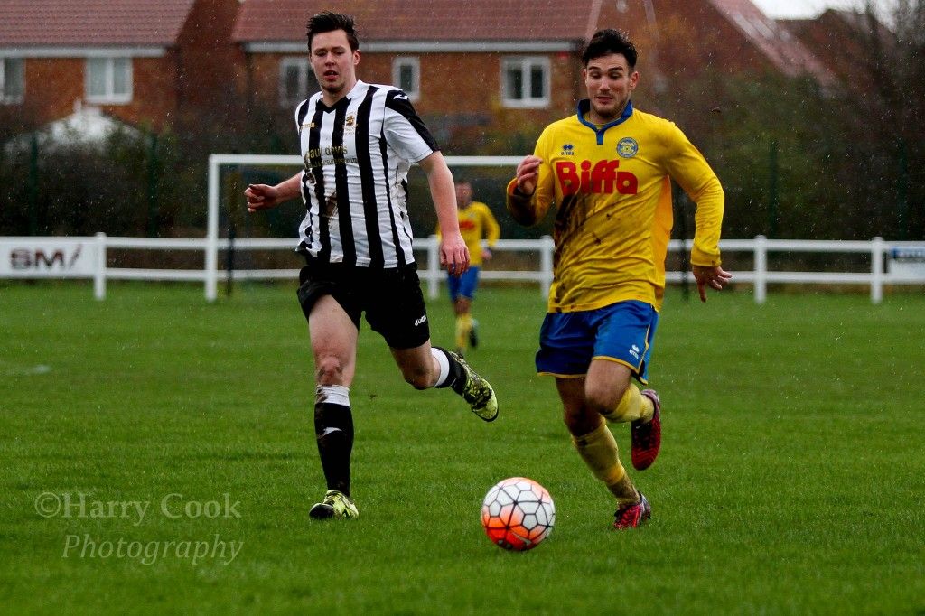 Chris Stockton takes on a Boldon CA defender in our recent Monkwearmouth Cup victory 5 0