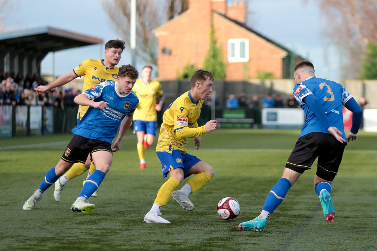 during the Northern Premier League (East) match between Stockton Town and Pontefract Collieries at Bishopton Road West, Stockton on Tees on Saturday 3rd February 2024. (Photo: Harry Cook | MI News)